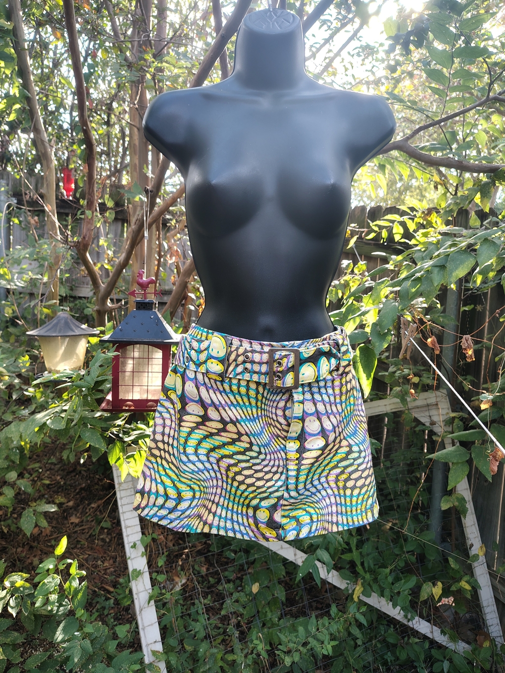 ASOS 90's Throwback Smiley Psychedelic Print Mini Skirt with Matching Belt